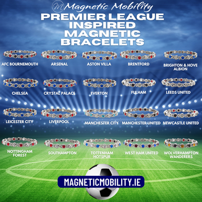 Premier League inspired Magnetic Bracelets available in top 20 Premier League Team colours. 
