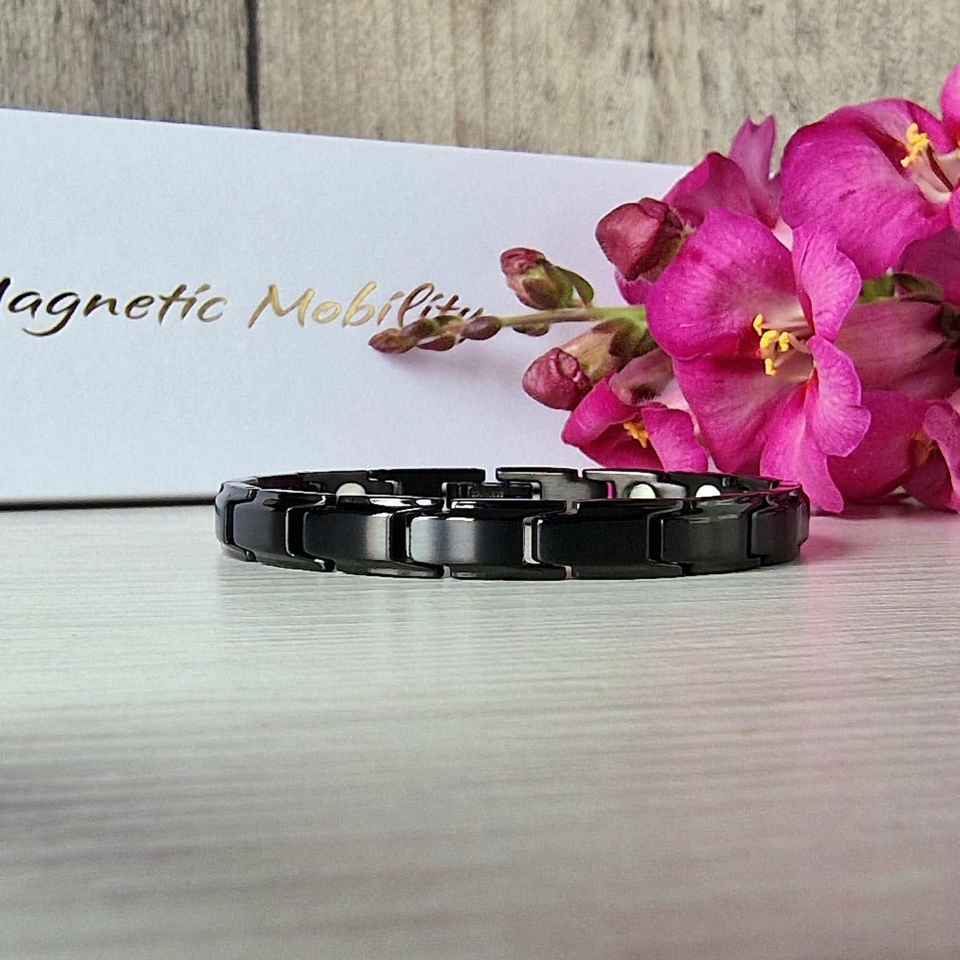 Unisex Black Magnetic bracelet - slim design with 4in1 health elements - ba