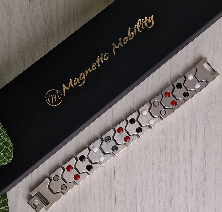 Back view of Aster Moon - Mens magnetic bracelet with 4in1 elements - double row of elements and luxury gift box