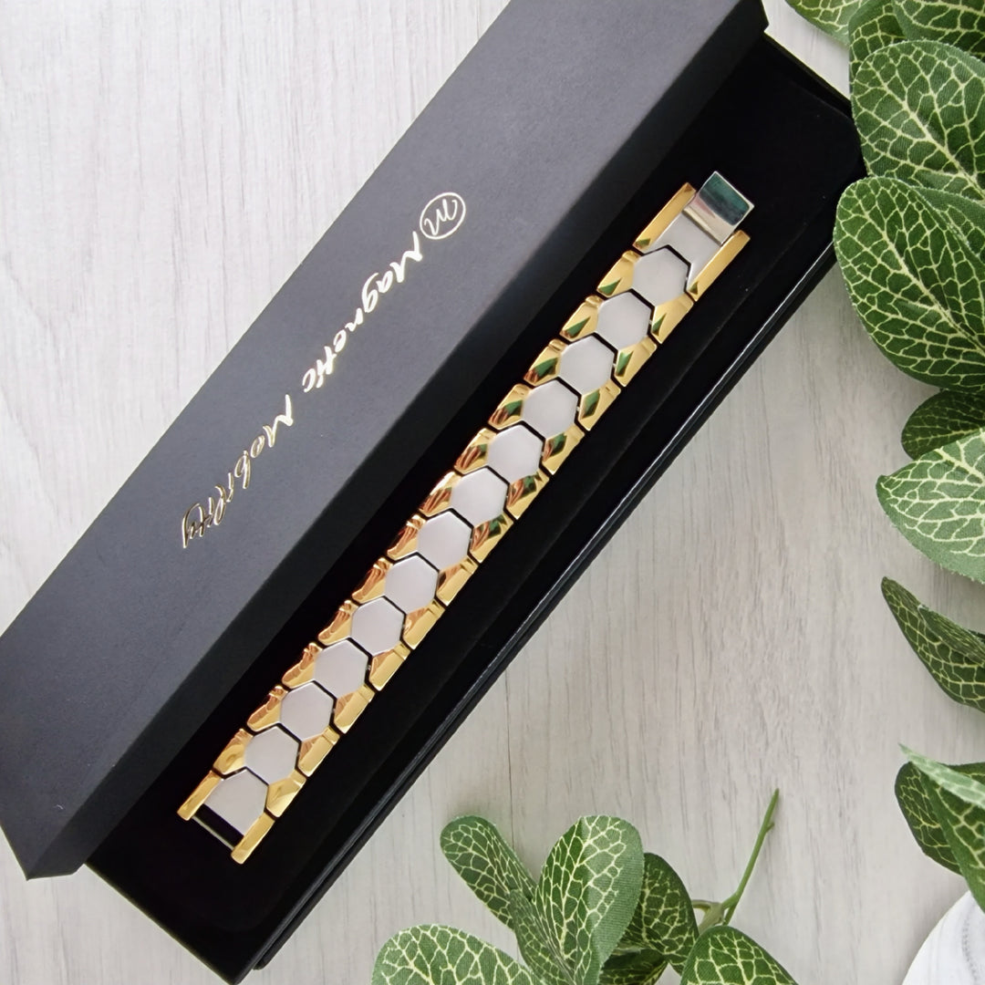 Top view of Aster Moon - Mens Magnetic Bracelet with double row of elements in luxury gift box