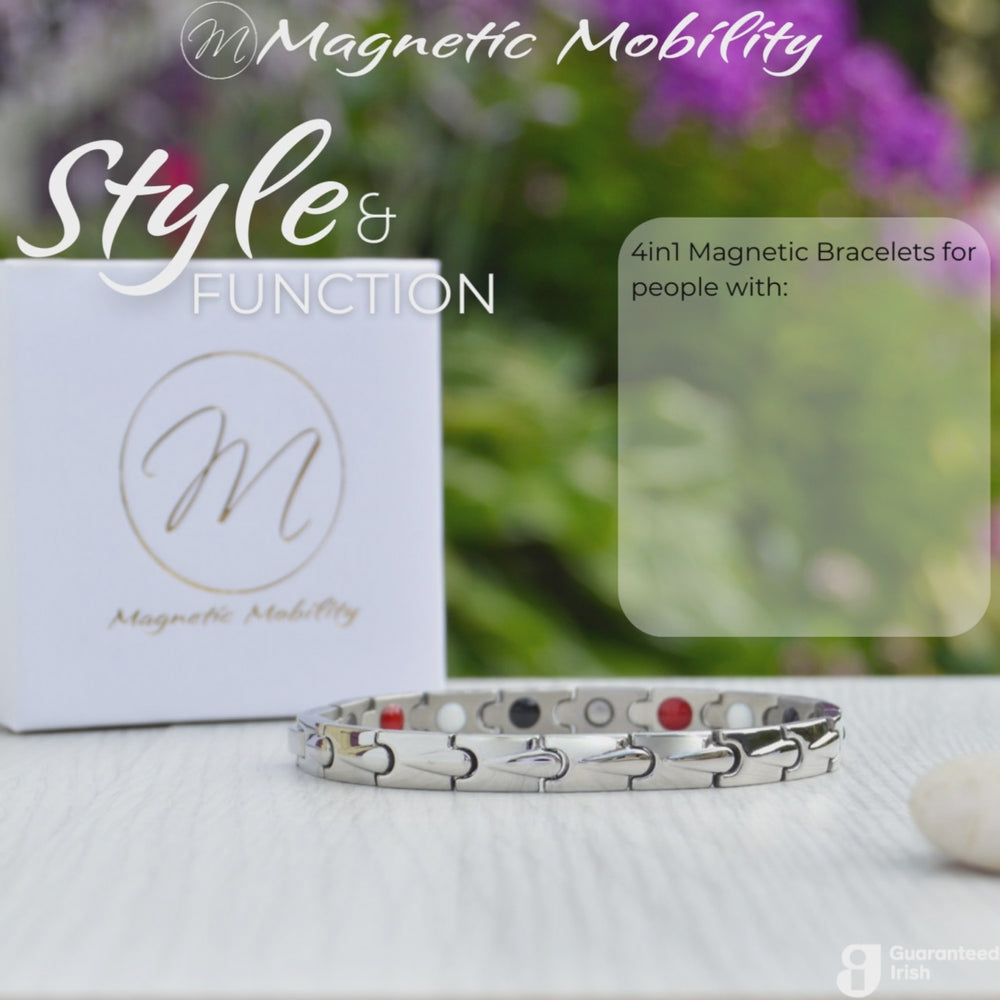 4in1 Magnetic Bracelet for women - silver colour - with teardrop design. For women with Arthritis, Migraine, Backpain, Fibromyalgia, Menopause symptoms etc. Fast shipping from Ireland