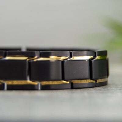 Alexanders Dawn - Mens Magnetic Bracelet - Black with Gold Stripes