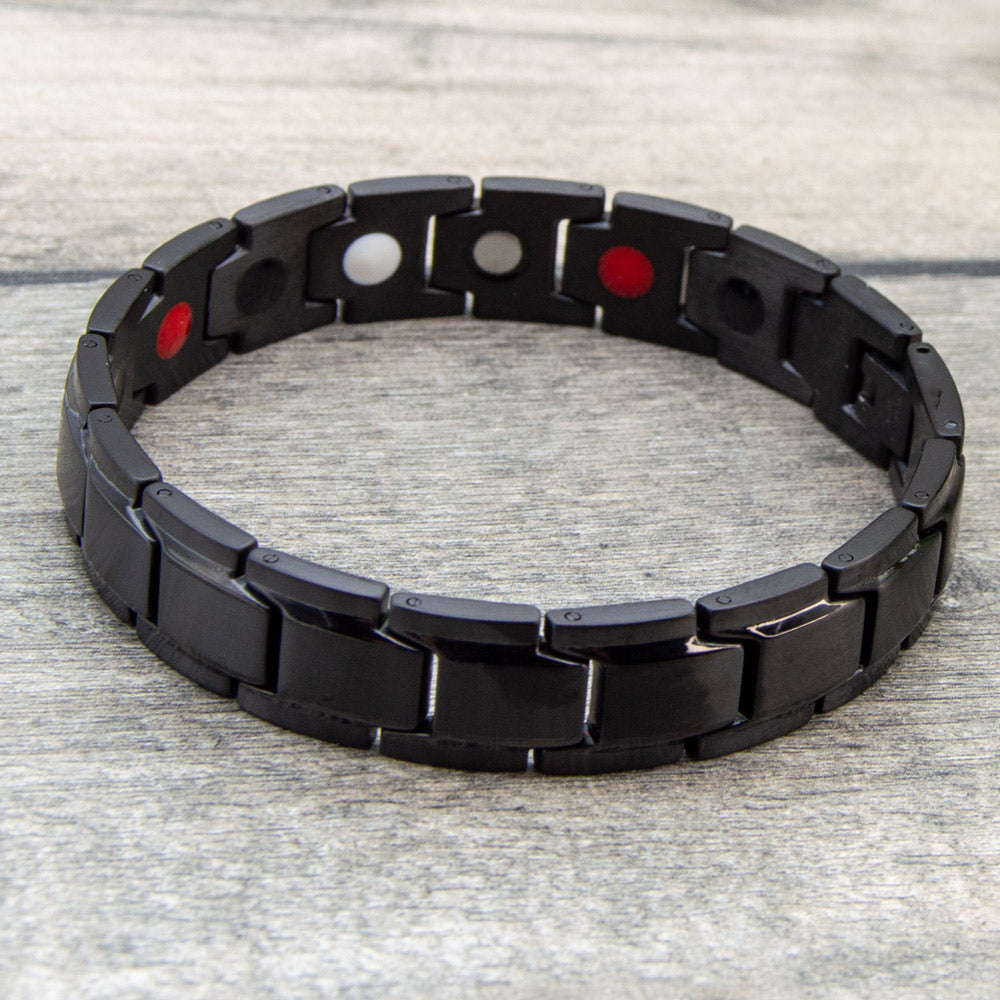 45 degree view of Alexanders Night - Mens Magnetic Health Bracelet in Black