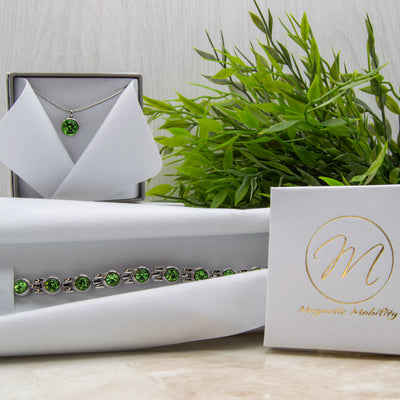 August Birthstone Gift Set for Women containing a Magnetic Necklace and a 4in1 Health Element Magnetic Bracelet.