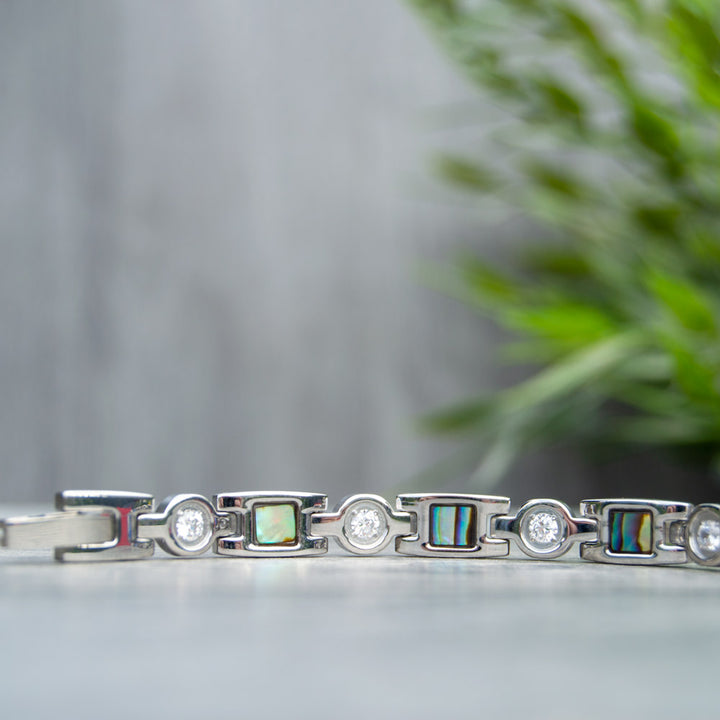 Clasp view of  Avens Moon Women's Silver Health bracelet