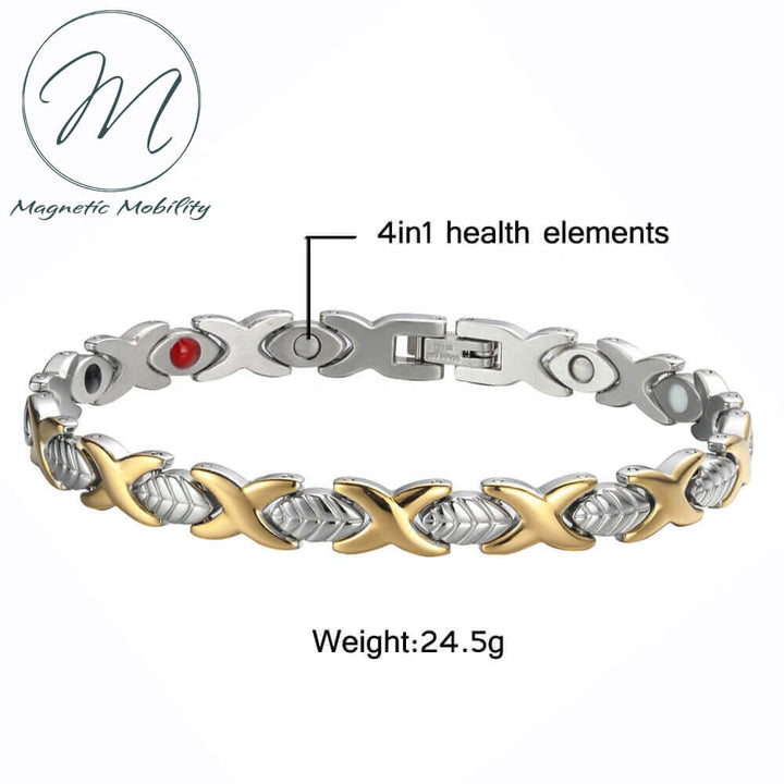 Create an eye-catching look with this Magnetic Mobility gold bracelet. Helps with Pain relief from: Arthritis, Runners knee, Sports Injuries, Migraine, Tennis Elbow, Myalgia, Stress relief, ideal for Spoonies. Contains 4in1 Health Elements *Neodymium Magnets *Germanimum *Far Infrared Rays *Negative Ions. Gift idea. Buy Irish