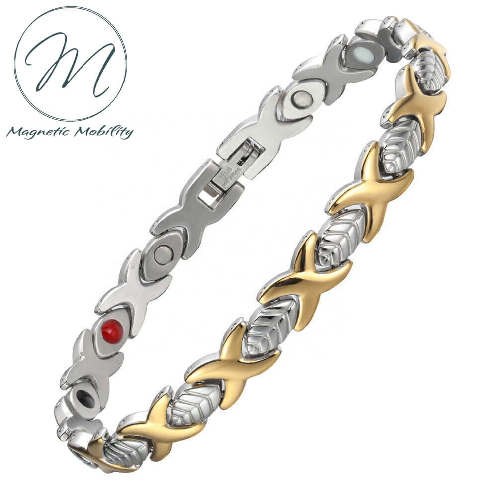Create an eye-catching look with this Magnetic Mobility gold bracelet. Helps with Pain relief from: Arthritis, Runners knee, Sports Injuries, Migraine, Tennis Elbow, Myalgia, Stress relief, ideal for Spoonies. Contains 4in1 Health Elements *Neodymium Magnets *Germanimum *Far Infrared Rays *Negative Ions. Gift idea. Buy Irish