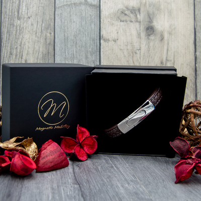 Mens Brown Leather Bracelet with Magnets in Luxury Gift Box - Eco- Friendly packaginf
