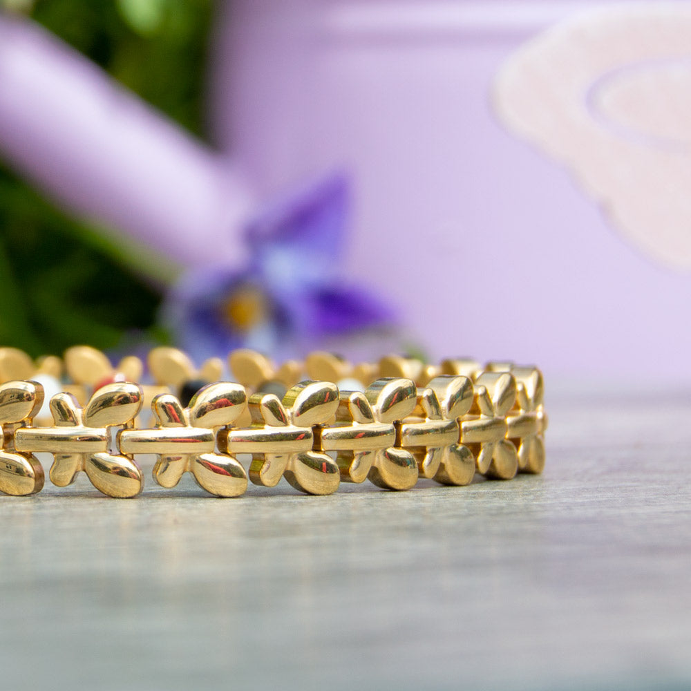 Side view of Buddleia Summer - Butterfly desing Gold Coloured Magnetic Bracelet