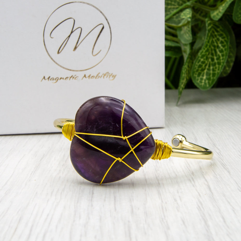 Buy Women's Gold Plated Copper Bracelet with Magnets and Amethyst Stone - Heart-Shaped Design - Healing Benefits - Birthstone for February - 6th Wedding Anniversary Gift - Unique - Size 16cm