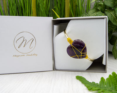 Women's Gold Plated Copper Bracelet with Magnets and Amethyst Stone - Heart-Shaped Design in luxury white eco-firenldy gift box