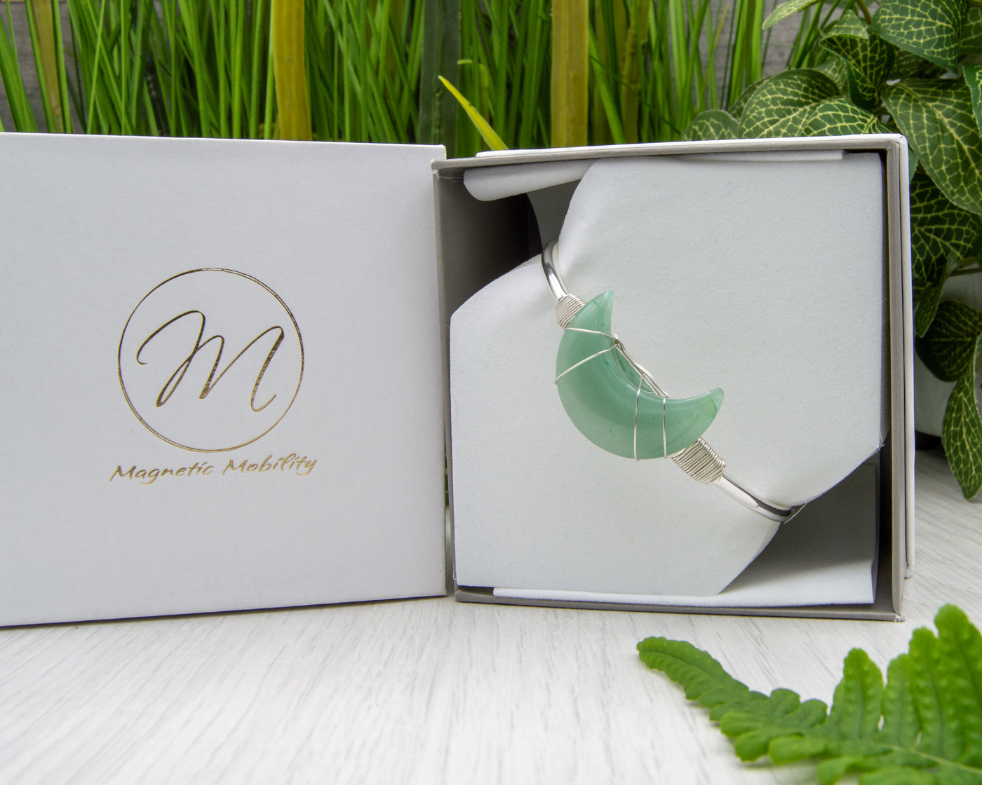 Green Aventurine cresent moon copper bracelet