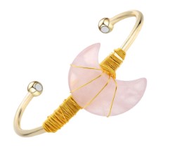 Rose quartz cresent moon copper bracelet