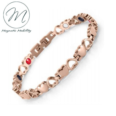 Enchanting rose gold heart shaped magnetic bracelet. Helps with Pain relief from: Arthritis, Runners knee, Sports Injuries, Migraine, Tennis Elbow, Myalgia, Stress relief, ideal for Spoonies. Contains 4in1 Health Elements: * Neodymium Magnets * Germanimum * Far Infrared Rays * Negative Ions. Ideal Gift for Girl. Irish