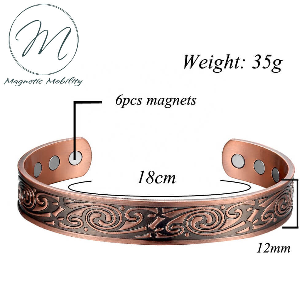 Celtic design Mens Magnetic Copper Bracelet. 99.9% pure Copper, 3000 gauss Neodymium Magnets: Relieve Pain, Reduce inflammation, Improve circulation, Improve immune function.