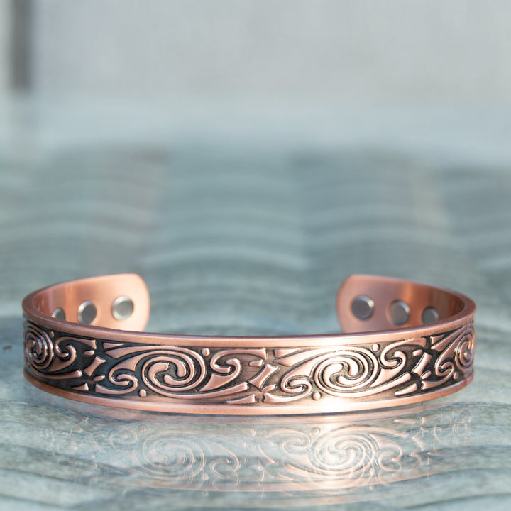 Feverfew Mens Celtic Design Copper Bracelet with 6 Magnets - Front View