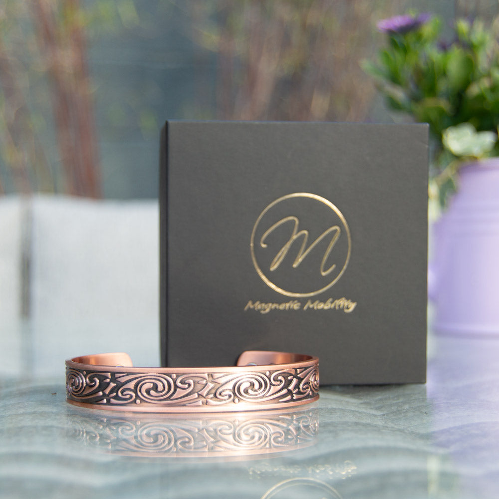 Feverfew Mens Copper Bracelet with Celtic Design and Black Gift Box