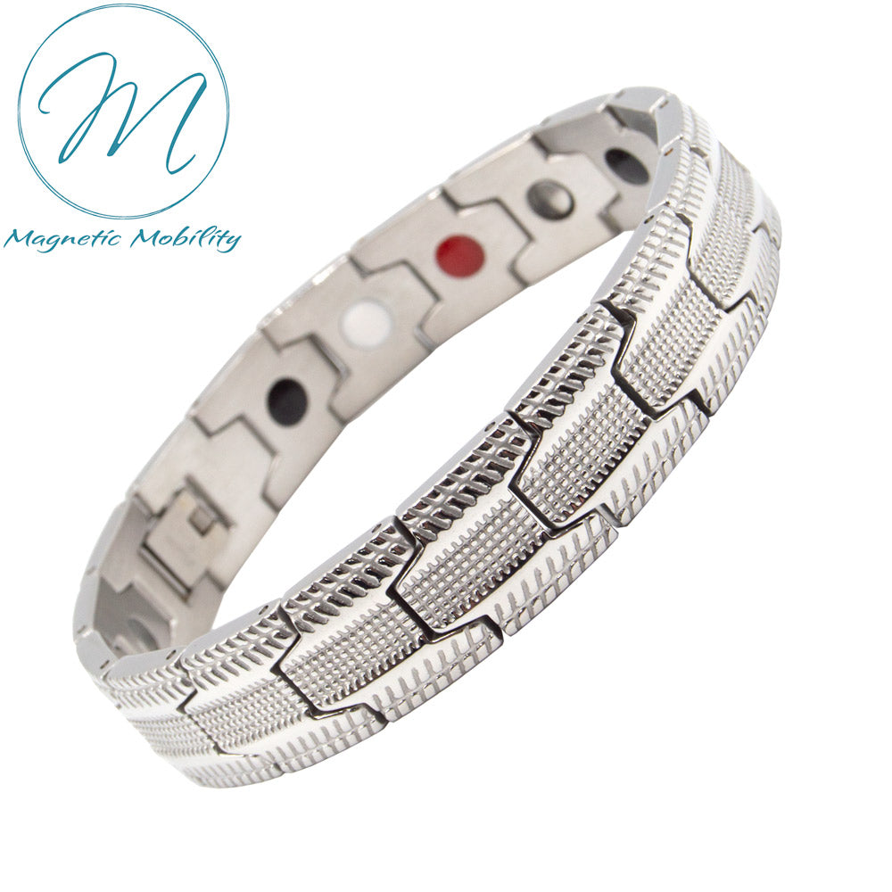 Another angled view of Gentian Star Magnetic Bracelet, focusing on its rugged elegance and therapeutic 4in1 elements beneficial for arthritis.