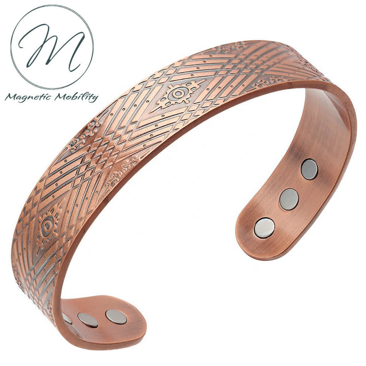 Side view of magnets. Contemporary Geometric Mens Magnetic Copper Bracelet. 99.9% pure Copper, 3000 gauss Neodymium Magnets: Relieve Pain,