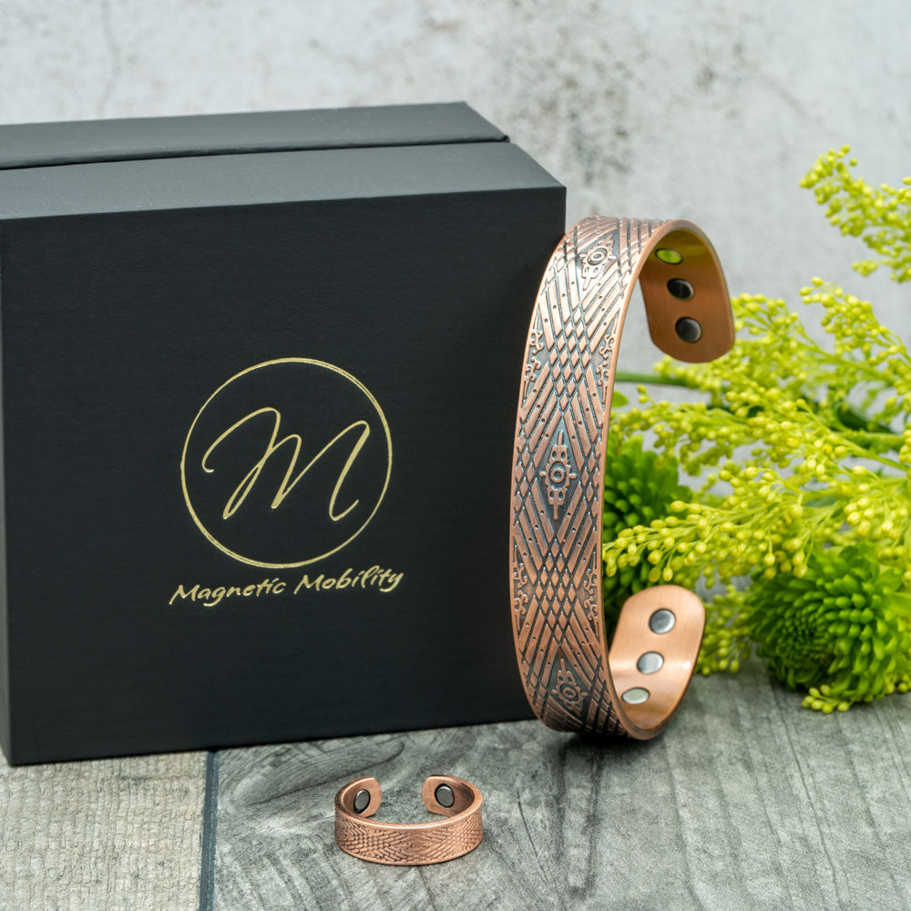 Copper Gift Set featuring a Copper Bracelet and Ring with Neodymium Magnets, designed to help with arthritis and pain relief. view 2