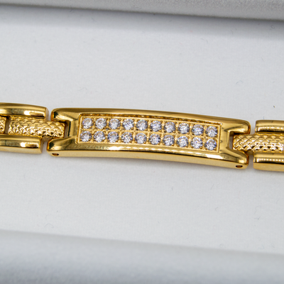 Women's Magnetic Bracelet with 4 Health Elements - Gold Colour with White Diamonte crystals - In a luxury White Gift Box that is Eco-Friendly