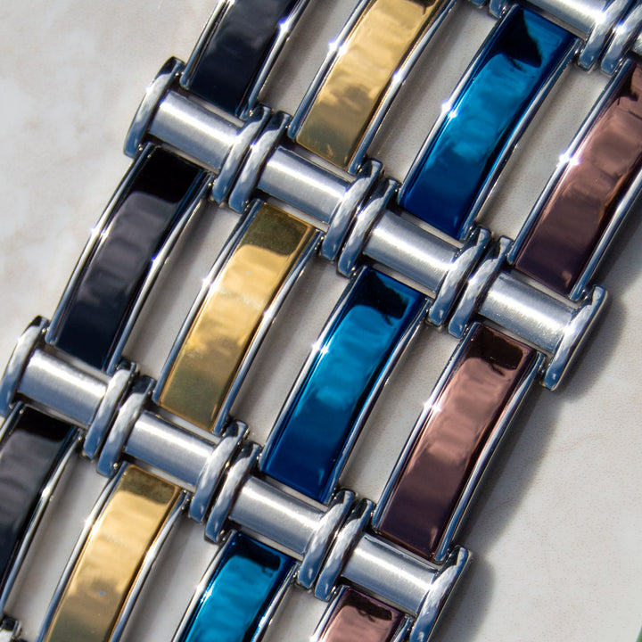 The Illyrian Collection - Mens 4 available colours - Black, Gold, Blue and Brown Metallic Health Bracelets