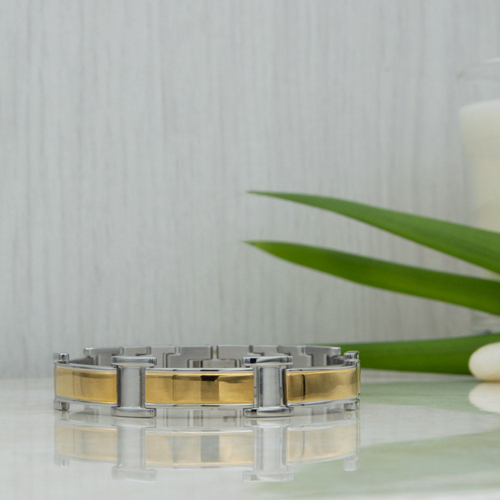Men's Metallic Gold Magnetic Wellness Bracelet with 4 Health elements