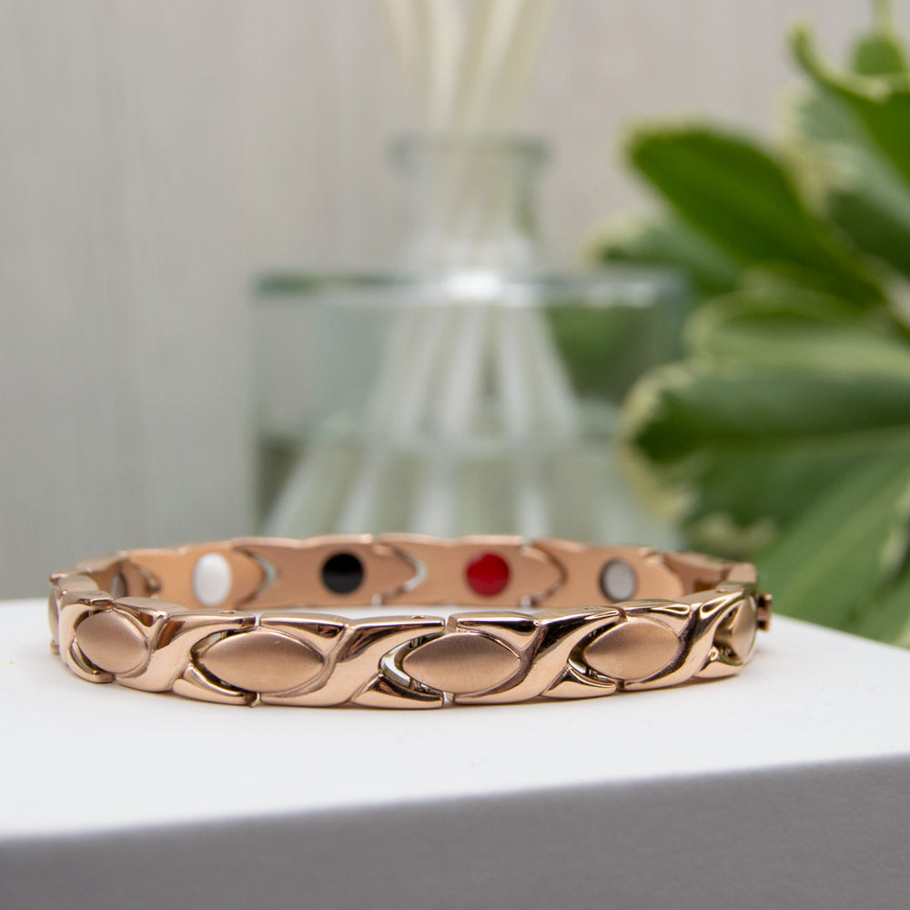 Rose gold womens magnetic 4in1 bracelet - stainless steel