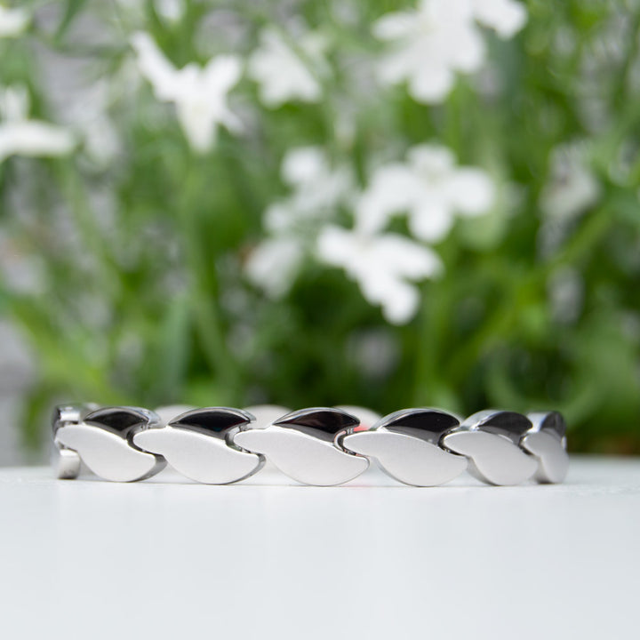 Lobelia Night Womens Silver and Black Magnetic Bracelet - Front view 