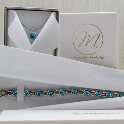 March Birthstone Gift Set for Women containing a Magnetic Necklace and a 4in1 Health Element Magnetic Bracelet.