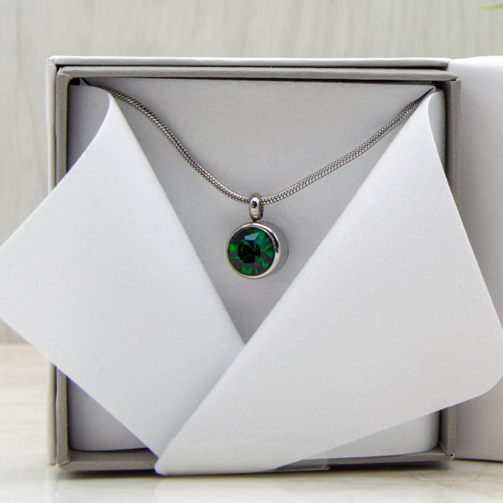 May Birthstone Magnetic Necklace for Women in Luxury Gift Box - makes a beautiful present. Emerald green Gemstone
