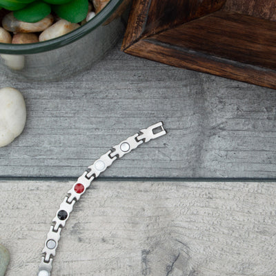 Back view of Womens 4in1 Health Element Magnetic Bracelet shoing the 4 health elements