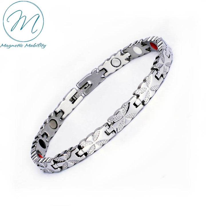 Meadowsweet Moon- SIlver Magnetic Bracelet with pretty butterfly like designs. Help relieve pain from Arthritis, migraine, myalgia etc. 