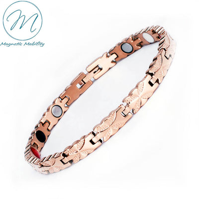 Elegant Rose Gold Magnetic Bracelet with butterfly like pattern. Pain relief from Arthritis, migraine, back pain, myalgia. 