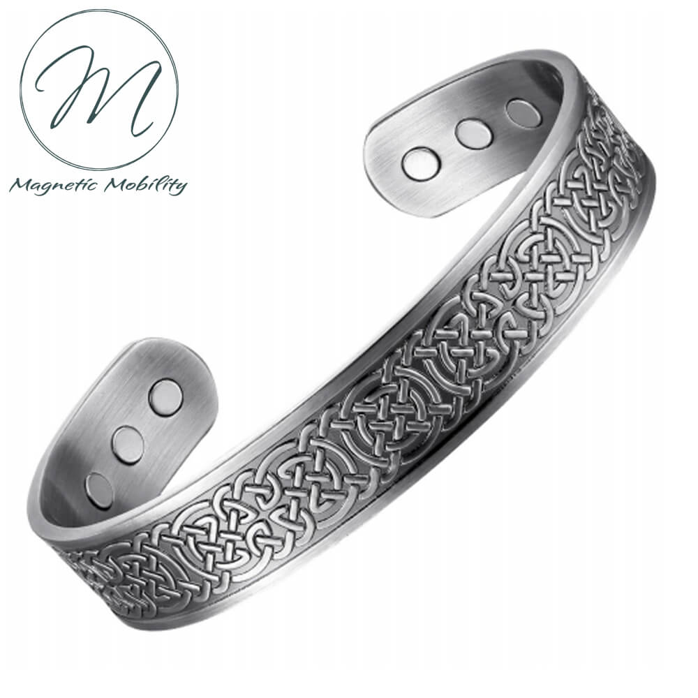 Contemporary Silver Mens Celtic Magnetic Copper Bracelet. 99.9% pure Copper, 3000 gauss Neodymium Magnets: Relieve Pain, Reduce inflammation,Improve circulation, Improve immune function. 