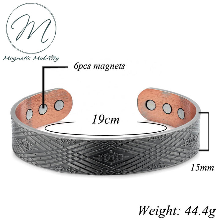 Contemporary Geometric - Mens Silver Magnetic Copper Bracelet. 99.9% pure Copper, 3000 gauss Neodymium Magnets: Relieve Pain, Reduce inflammation, Improve circulation, Improve immune function.