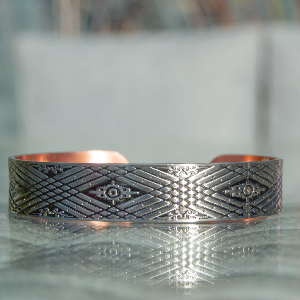 SIlver Hawthorn Mens Geometric Copper Bracelet in Silver Front View