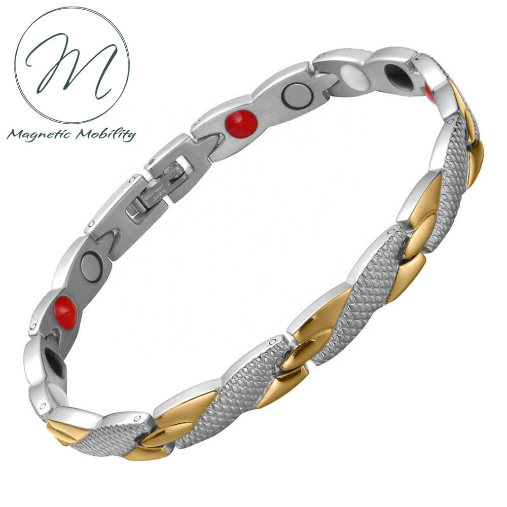 Timeless. Simple. Elegant. Attractively designed gold and silver magnetic bracelet. Helps with Pain relief from: Arthritis, runners knee, sports injuries, Migraine, tennis elbow, myalgia, ideal for Spoonies. Contains 4in1 Health Elements: * Neodymium Magnets * Germanimum * Far Infrared Rays * Negative Ions. Buy Irish