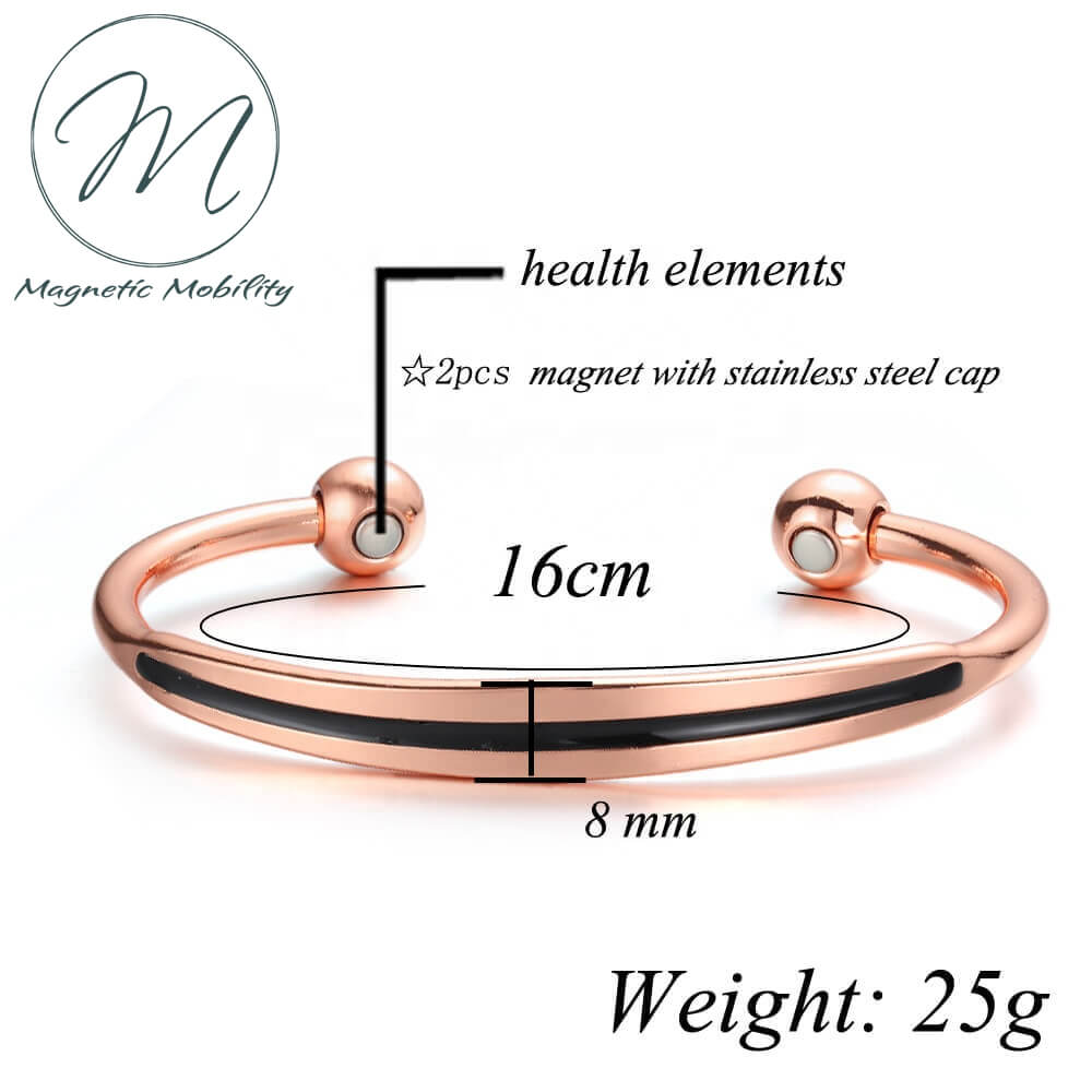 Fresh. Stylish. Energetic. Black Magnetic Copper Bracelet. 99.9% pure Copper, 3000 gauss Neodymium Magnets: Relieve Pain, Reduce inflammation, Improve circulation, Improve immune function.