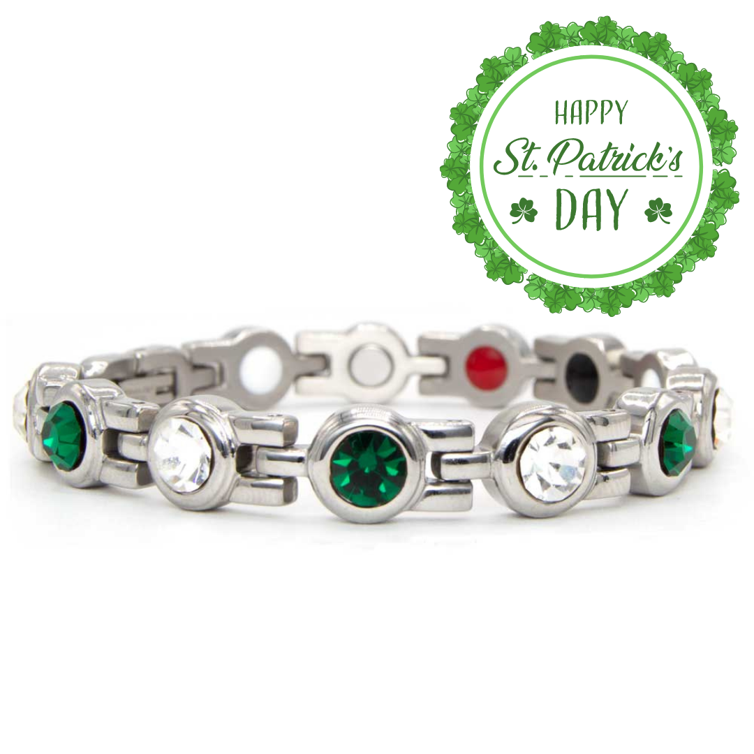 St. Patricks Day Emerald Green and White Crystal Wellness Bracelet