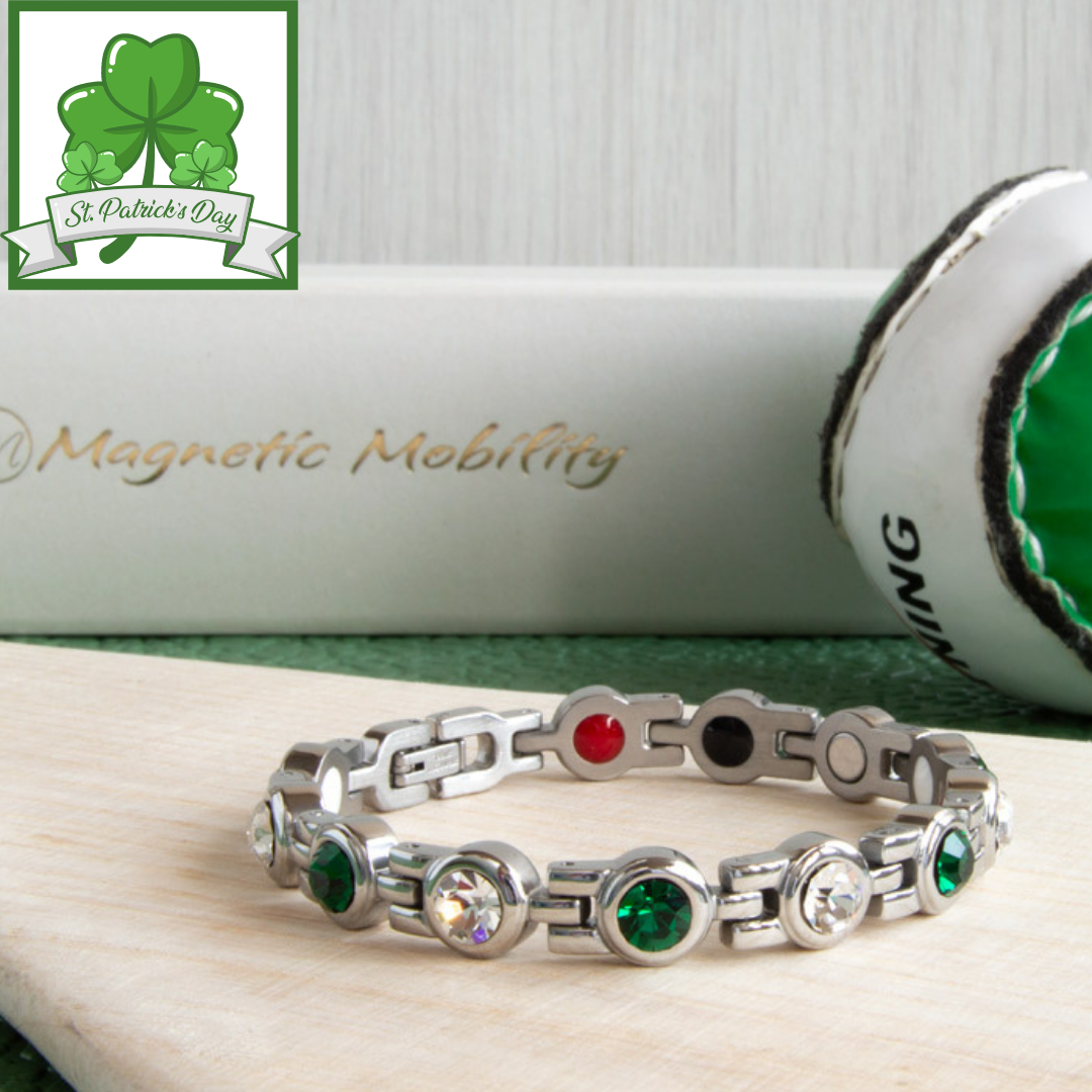 St. Patricks Day Emerald Green and White Crystal Wellness Bracelet