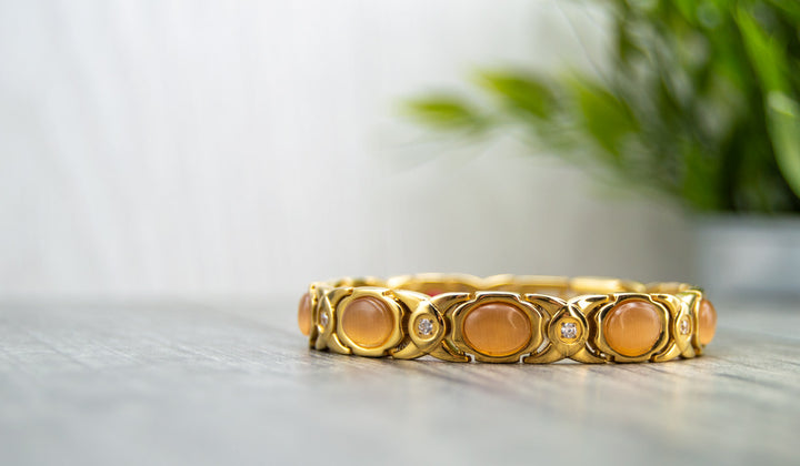 Gold Womens Magnetic Bracelet with Opals and white cyrstals - full view. Fast shipping from Ireland. 