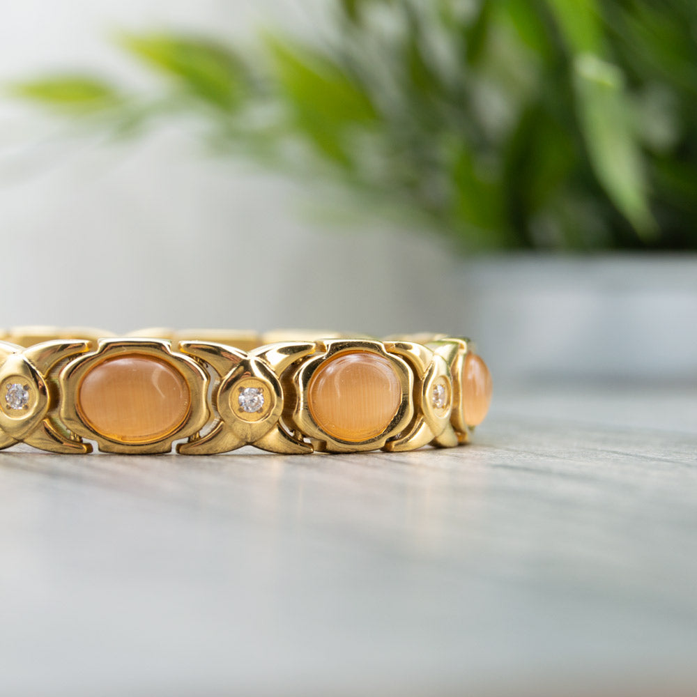 Gold Womens Magnetic Bracelet with Opals and white cyrstals