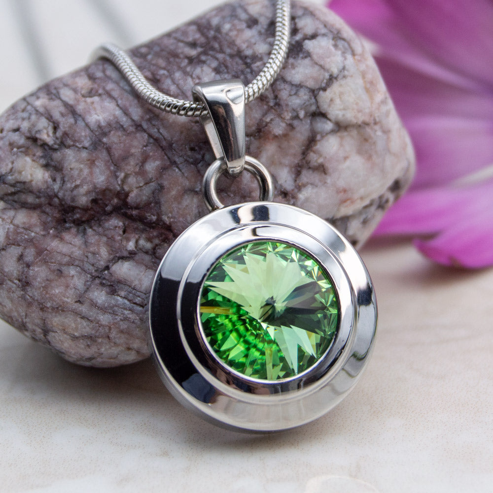 Green crystal Angelica Necklace Silver Colour