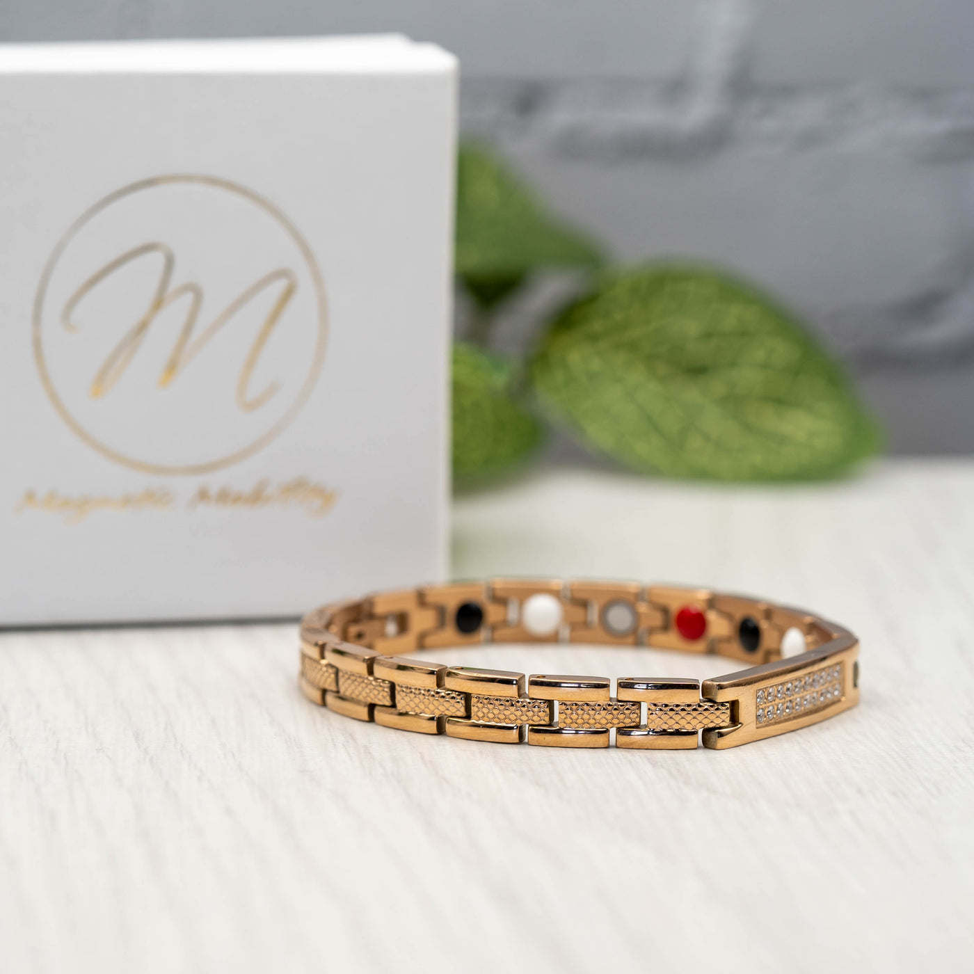 Honesty Dawn - Women's 4in1 Magnetic Bracelet, Rose gold plated stainless steel with swarovski crystals. Side view of bracelet
