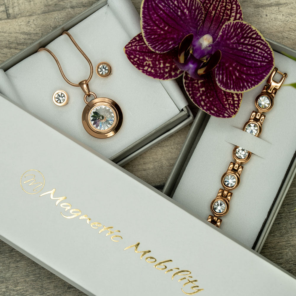 Rose Gold Triple Gift Set - Magnetic Necklace, Stud Earrings and 4in1 Magnetic Bracelet