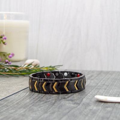 Another angled view of the stylish Sage Twilight Magnetic Bracelet, revealing the detailed chevron pattern and therapeutic elements for joint pain relief.